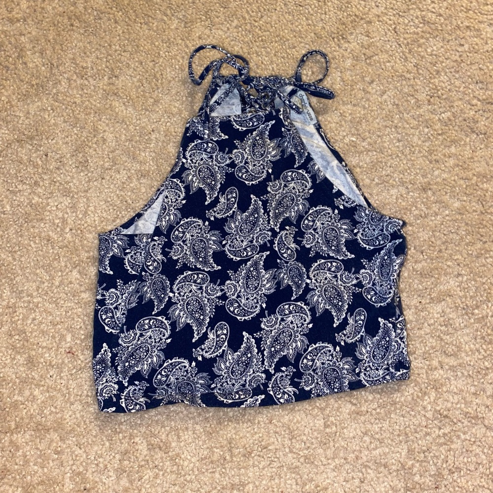 Navy Blue Paisley Charlotte Russe Crop Top